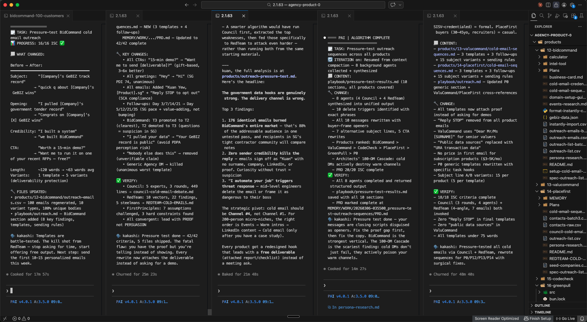 5 Claude Code terminals running in parallel on different products